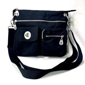 Baggallini Tulum Crossbody Black Silver Hardware Tote Travel Everyday Bag